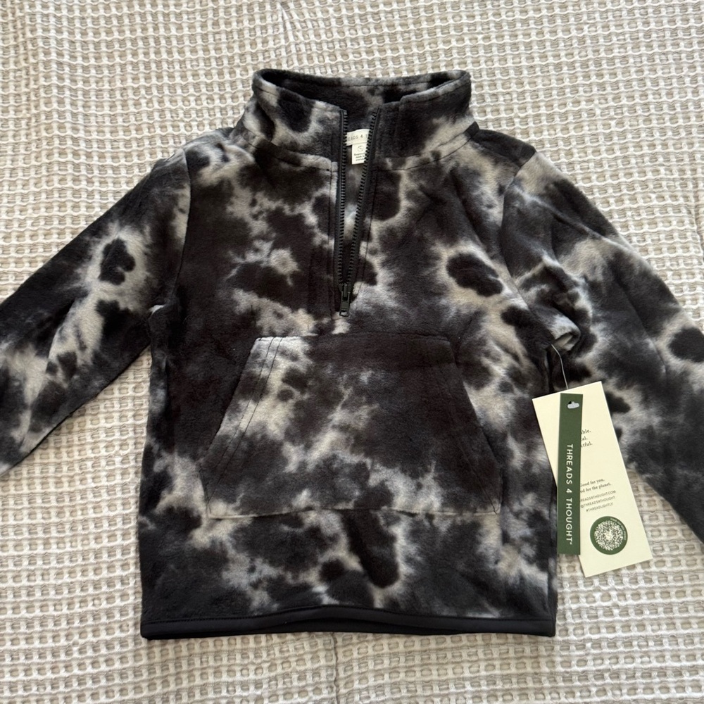 Threads 4 Thought Charcoal and Cream Tie-Dye Pullover